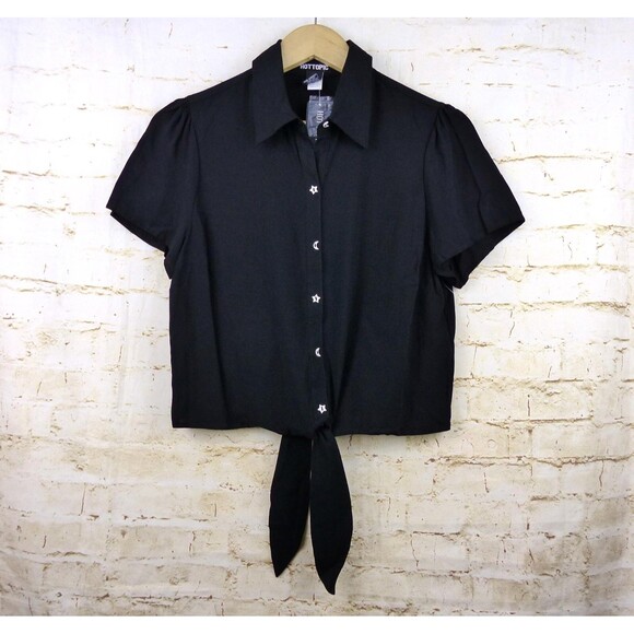 Hot Topic Shirt Women M Black Psychic Reader Tie Front Button Goth Witch Moon - Picture 2 of 13